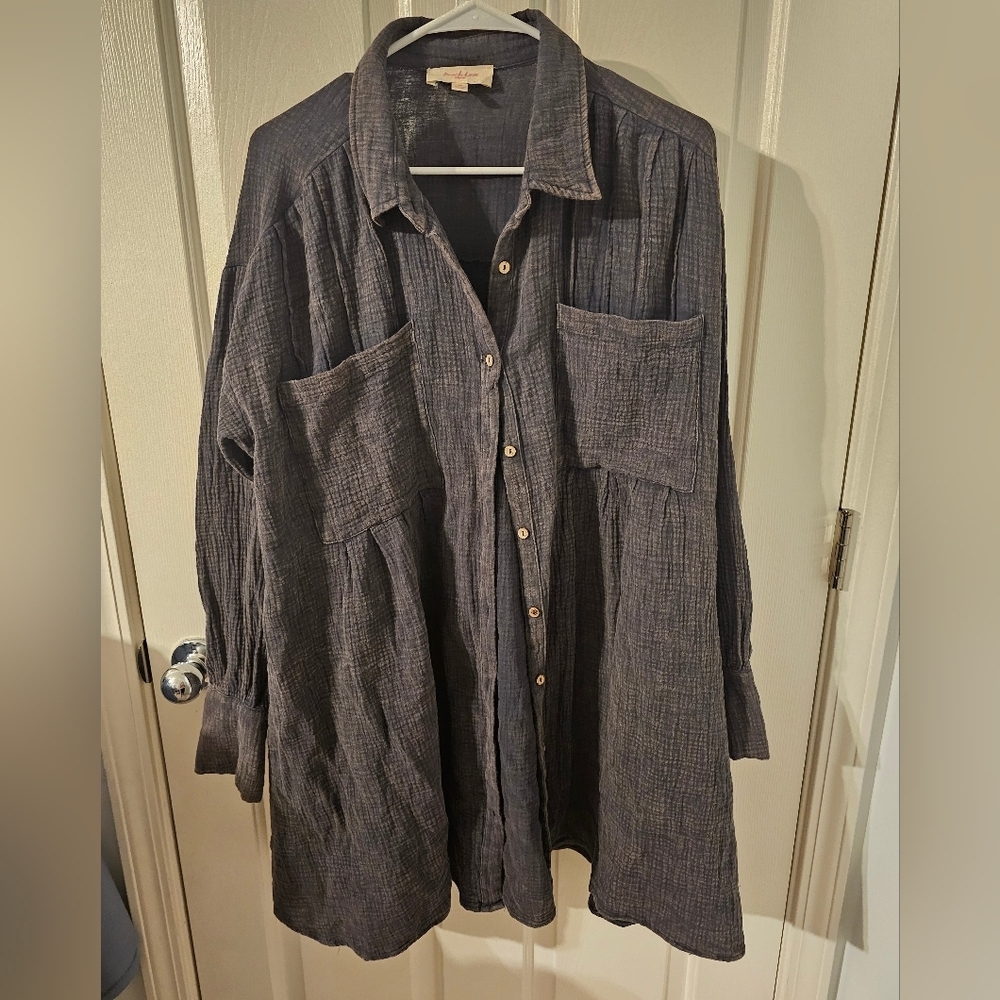Peach Love California Gray Rustic Tunic Shirt Dress Size M